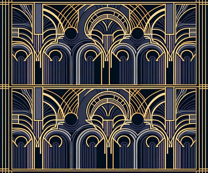 Geometric Line Wallpaper Mural | Blue Gold Color Matching - Carving wallpaper