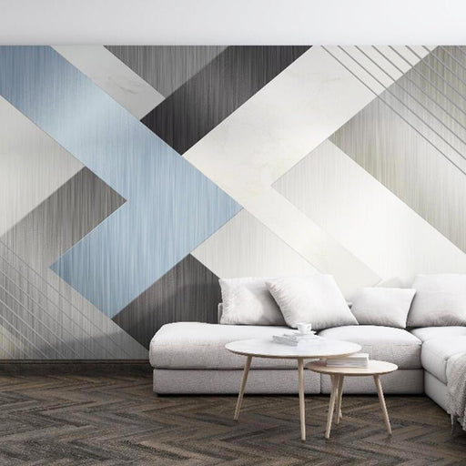 Geometric Line Wallpaper Mural | Color Contrasting Geometric Mural - Carving wallpaper