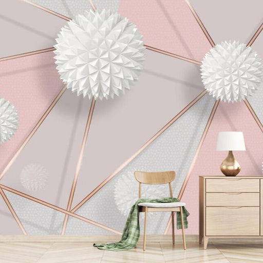 Geometric Line Wallpaper Mural | Pink Grey Geometric Spherical Wallpaper - Carving wallpaper