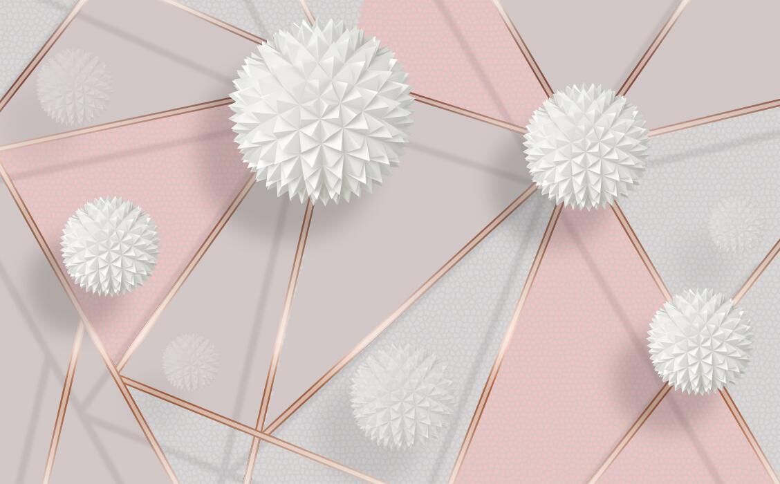Geometric Line Wallpaper Mural | Pink Grey Geometric Spherical Wallpaper - Carving wallpaper