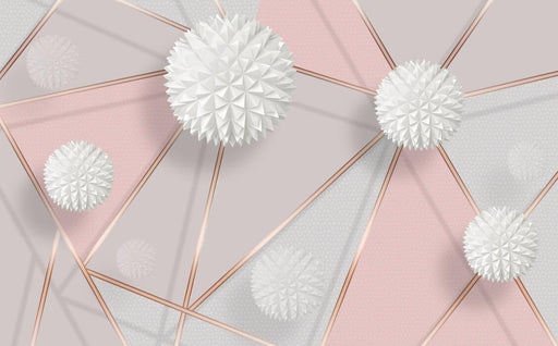 Geometric Line Wallpaper Mural | Pink Grey Geometric Spherical Wallpaper - Carving wallpaper