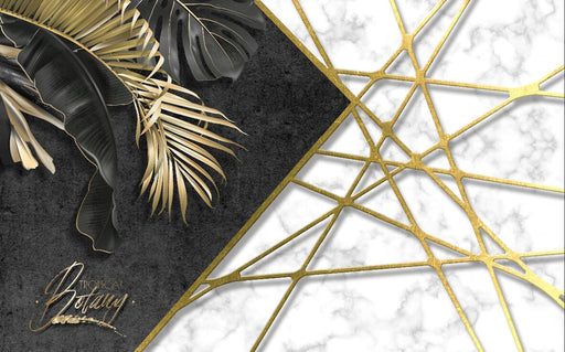 Geometric Line Wallpaper Mural | Tropical Plants with Geometric Marble - Carving wallpaper