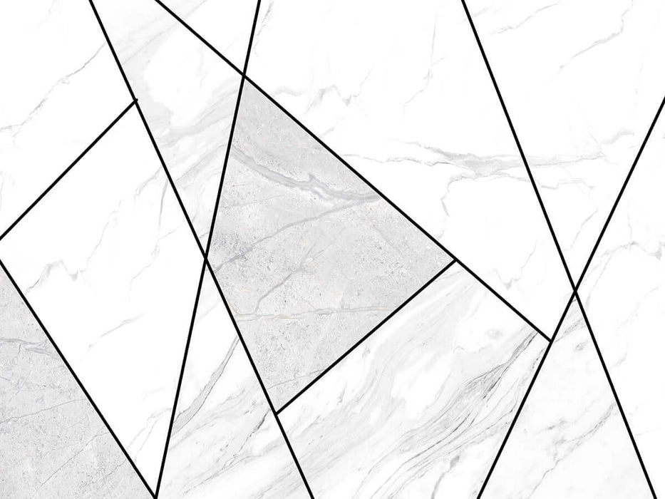 Geometric marble patterned wallpaper mural | Black, white, and gray color scheme