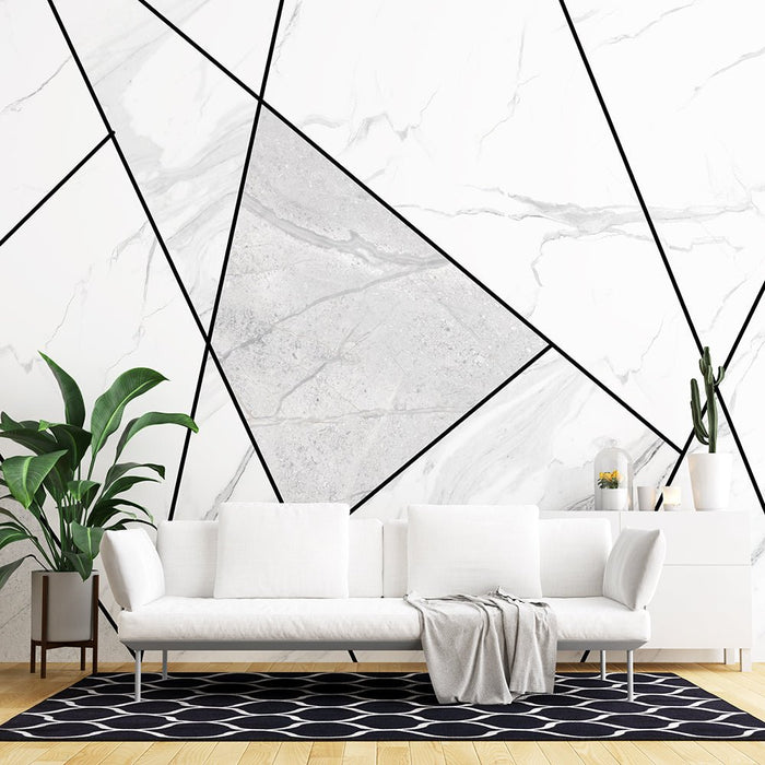 Geometric marble patterned wallpaper mural | Black, white, and gray color scheme - Carving wallpaper