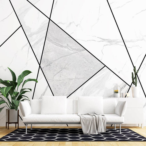 Geometric marble patterned wallpaper mural | Black, white, and gray color scheme
