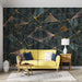 Geometric metal mural wallpaper | Dark green background with gold elements - Carving wallpaper