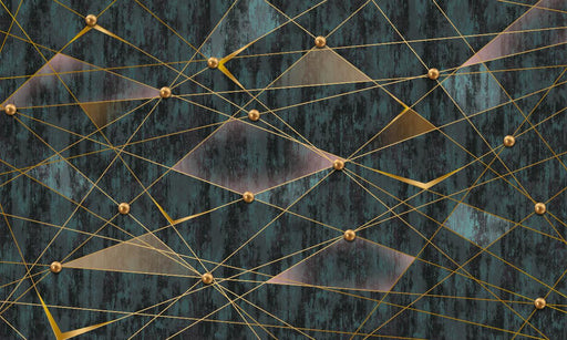 Geometric metal mural wallpaper | Dark green background with gold elements - Carving wallpaper