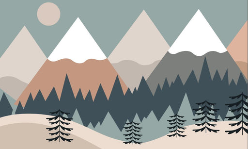 Geometric Mountain Wallpaper Mural | Geometric Mountain Tree Children's Fun Mural - Carving wallpaper