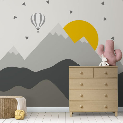 Geometric Mountain Wallpaper Mural | Mountain and Sunset Baby Room - Carving wallpaper