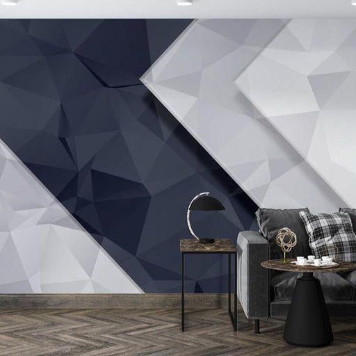 Geometric mural wallpaper | Blue white gray geometric - Carving wallpaper