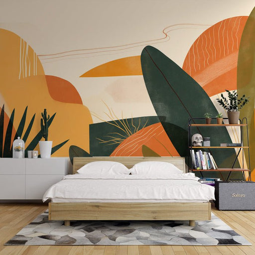 Geometric plant wallpaper mural | Geometric plant patterns - Carving wallpaper