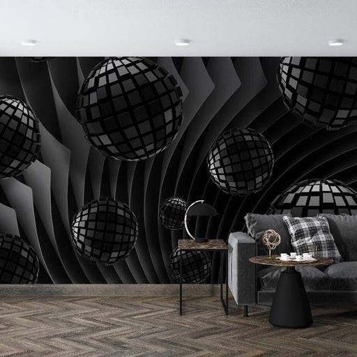 Geometric Sphere Wallpaper Mural | Black Grey Geometric Sphere Dynamic Wallpaper - Carving wallpaper