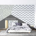 Geometric Splicing Art Wallpaper Mural | Dotted Sawtooth Pattern with Polka Dots, Grids, Terrazzo in Gray Tones for Nordic Living Room Decor