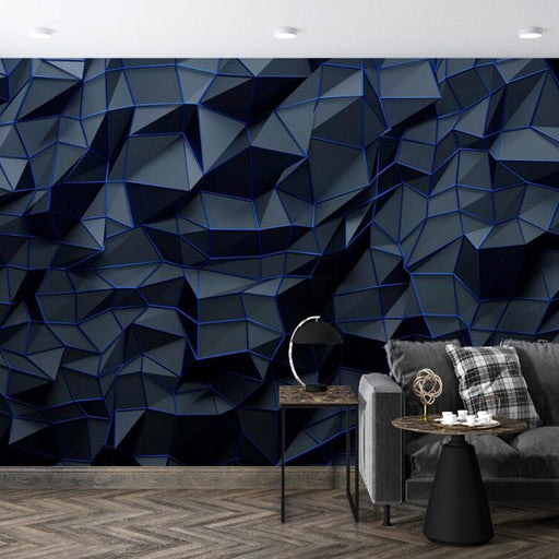 Geometric Splicing Deep Blue Wallpaper Mural | Modern Fashion Style - Carving wallpaper