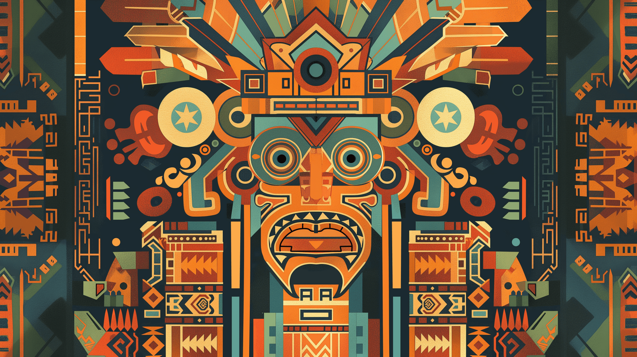 Geometric Totem Art Wallpaper Mural | Maya Style — Carving wallpaper