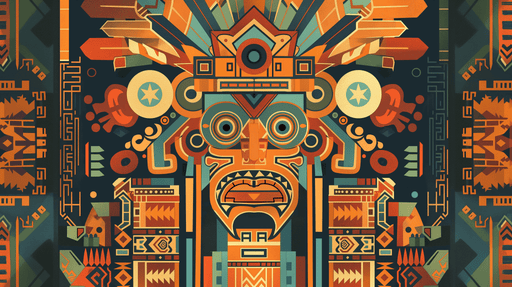 Geometric Totem Art Wallpaper Mural | Maya Cultural Style - Carving wallpaper