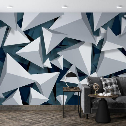 Geometric Triangle Mural | Blue and White Polygon Wallpaper - Carving wallpaper