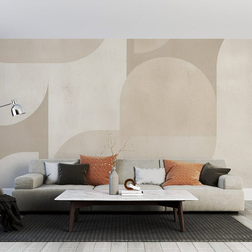 Geometric Wallpaper Mural | Beige - Carving wallpaper