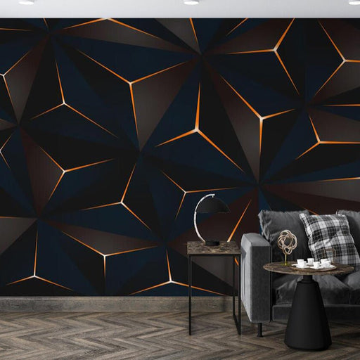 Geometric Wallpaper Mural | Black Blue Color Geometric Polygon Luminous Line Mural - Carving wallpaper
