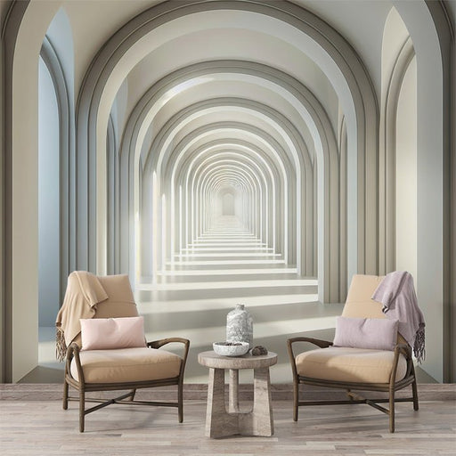Geometric Wallpaper Mural | Featuring white arched channels and depth effects - Carving wallpaper