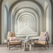 Geometric Wallpaper Mural | Featuring white arched channels and depth effects - Carving wallpaper