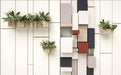 Geometric Wallpaper Mural | Geometric Color Blocks with Green Plant Decoration - Carving wallpaper