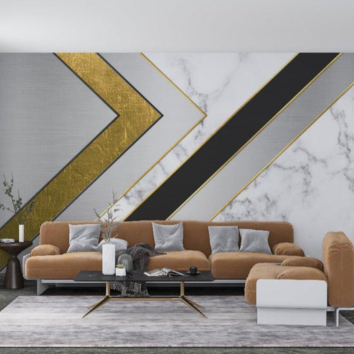 Geometric wallpaper mural | Geometric lines paired with marble - Carving wallpaper
