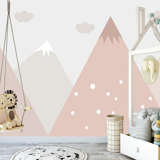 Geometric Wallpaper Mural of Mountain Peaks | Creating a Warm and Cute Children's Space - Carving wallpaper