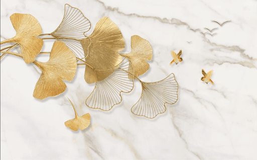 Ginkgo Leaf Mural Wallpaper | Ginkgo Bird Wallpaper - Carving wallpaper