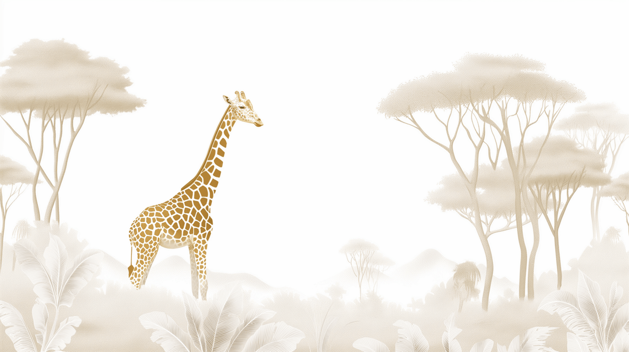 Giraffe Forest Wallpaper Mural | Light colored Jungle - Carving wallpaper