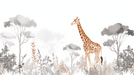 Giraffe Jungle Wallpaper Mural | Light toned Forest - Carving wallpaper