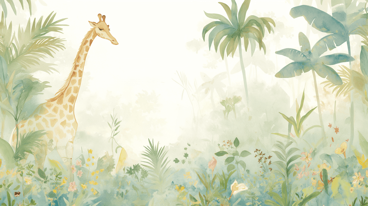 Giraffe Wallpaper Mural | Illuminated Jungle - Carving wallpaper