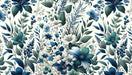 Giverny-Inspired Blue Florals Mural: Hand-Painted Hydrangeas & Olive Leaves for Bedroom Serenity