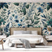 Giverny-Inspired Blue Florals Mural: Hand-Painted Hydrangeas & Olive Leaves for Bedroom Serenity