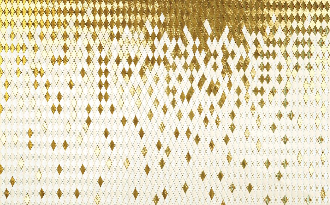 Gold and white diamond patterned mural wallpaper | Highlighting luxurious and fashionable style - Carving wallpaper