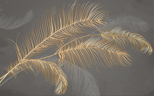 Gold Feather Wallpaper | Gray Bottom Gold Feather Mural - Carving wallpaper