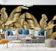 Gold Leaf Botanical Wallpaper Mural | Tropical Luxe on Black | Feature Wall Art