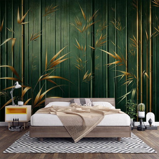 Golden Bamboo Wallpaper Mural | Dark Green Bamboo - Carving wallpaper