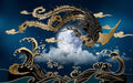 Golden Blue Phoenix Wallpaper Mural | Creating a Mysterious Oriental Atmosphere - Carving wallpaper