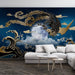 Golden Blue Phoenix Wallpaper Mural | Creating a Mysterious Oriental Atmosphere - Carving wallpaper