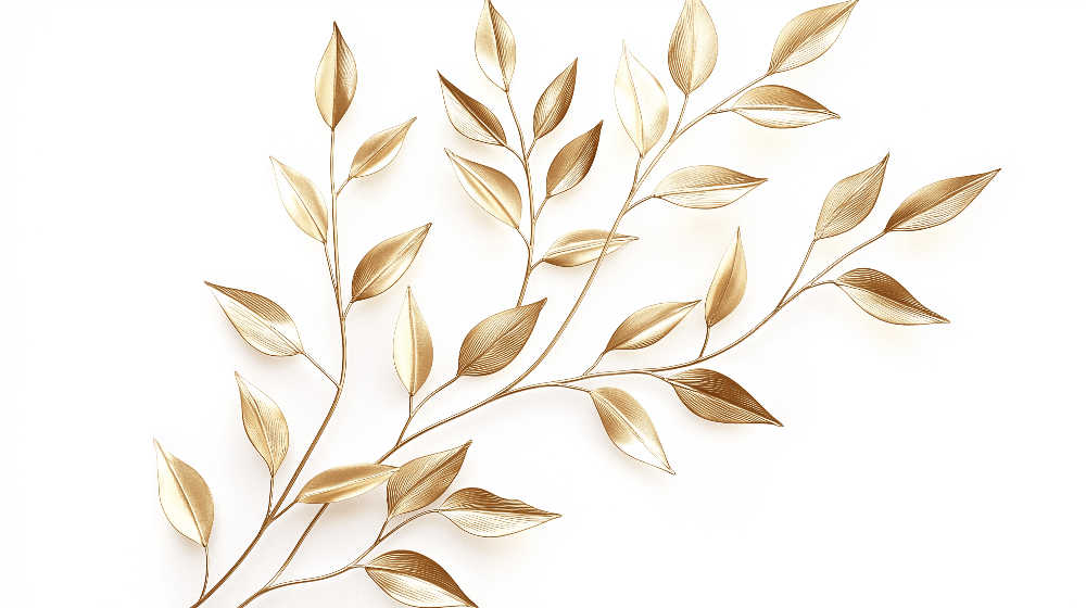 Golden Branches and Leaves Wallpaper Mural | Metallic Texture Plants - Carving wallpaper