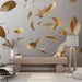 Golden Fallen Leaf Wallpaper Mural | Golden Leaves Lightly Falling in the Sky - Carving wallpaper