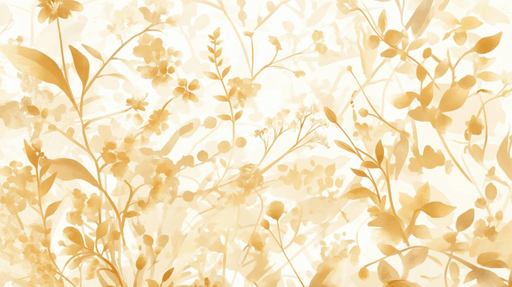 Golden floral wallpaper mural | Watercolor style plants - Carving wallpaper