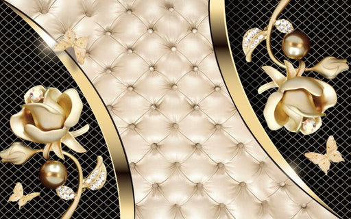 Golden Flower Mural Wallpaper | Leather Soft Bag with Golden Flowers - Carving wallpaper