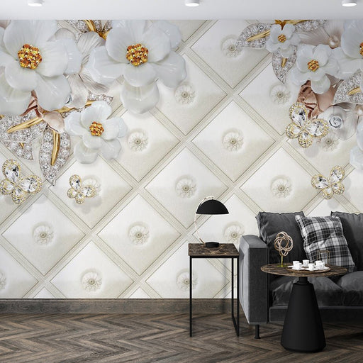 Golden flower wall mural | Elegant and luxurious round texture wallpaper - Carving wallpaper