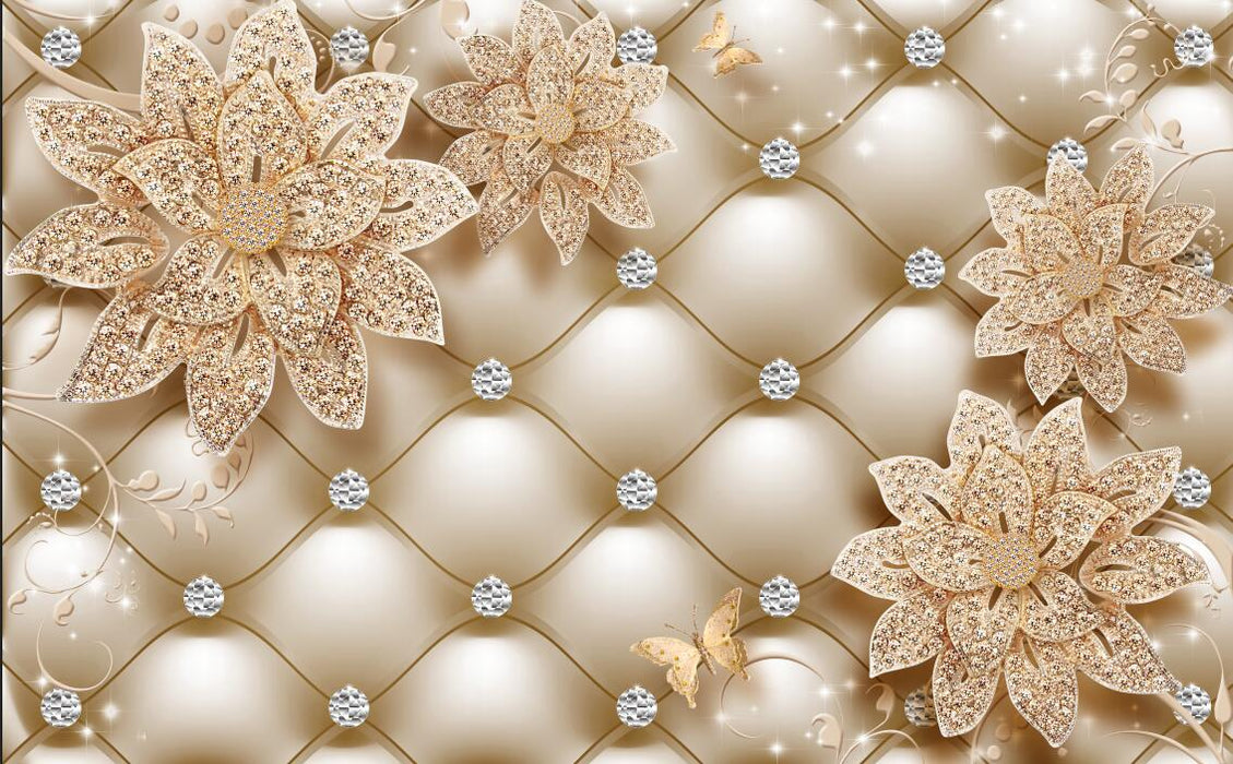 Golden Flower Wallpaper Mural | Gold Flower with Soft Bag Texture - Carving wallpaper