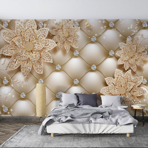 Golden Flower Wallpaper Mural | Gold Flower with Soft Bag Texture - Carving wallpaper