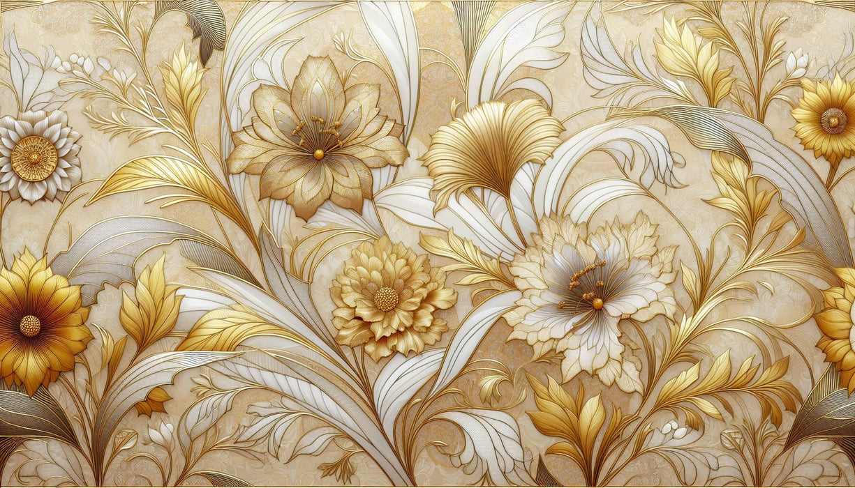 Golden Flower Wallpaper Mural | Luxurious European Patterns - Carving wallpaper