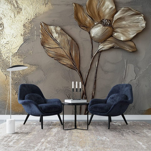 Golden Flower Wallpaper Mural | Relief Effect Flower - Carving wallpaper