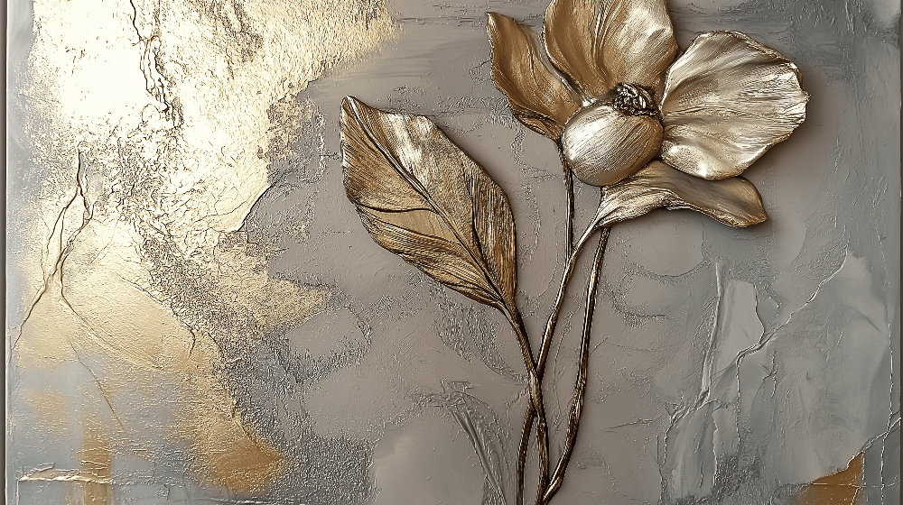 Golden Flower Wallpaper Mural | Relief Effect Flower - Carving wallpaper